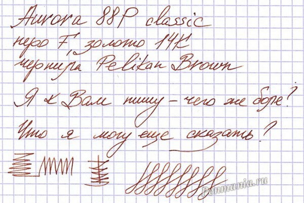 Образец письма ручки Aurora 88 с жестким пером F